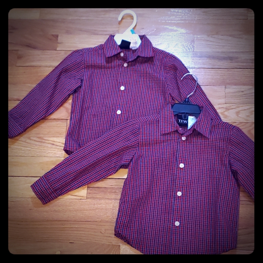 Twins - Red and blue striped button boys shirts